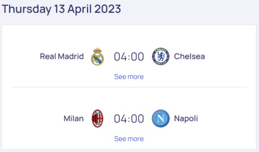 UEFA 챔피언스리그 8강 경기 일정 레알 마드리드 첼시, AC밀란 나폴리