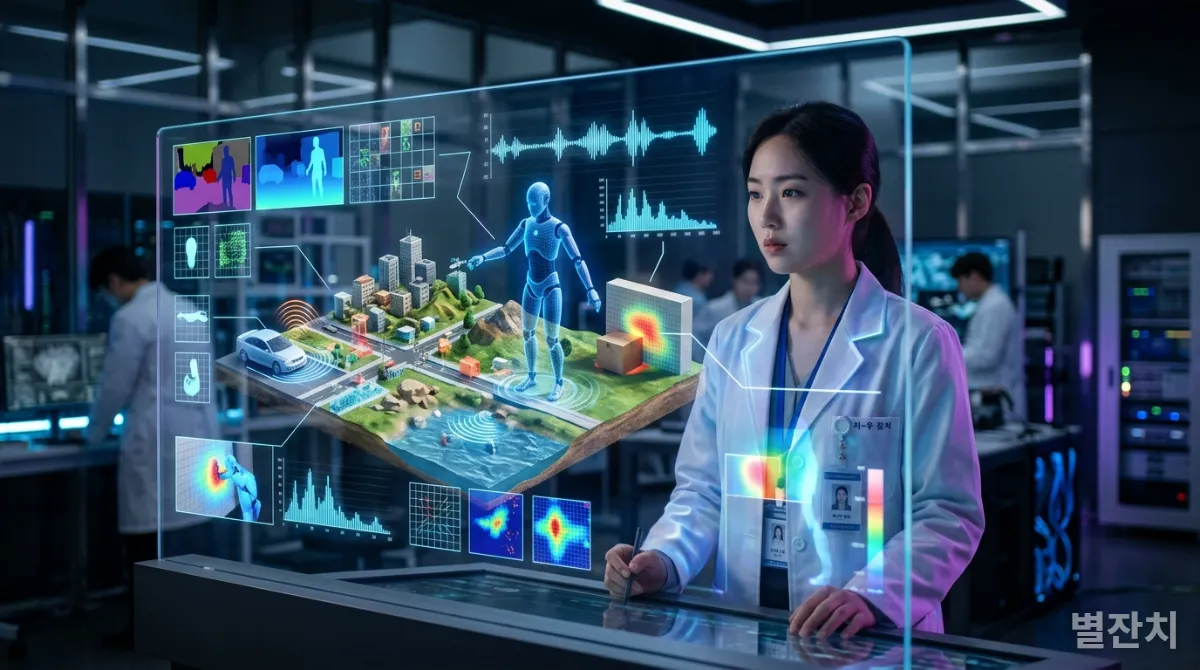 얀 르쿤의 월드 모델 철학을 보여주는 물리적 세계 학습 시뮬레이션