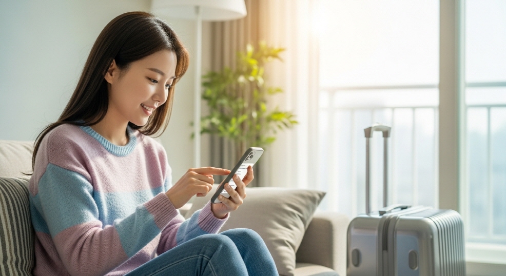 단양여행&amp;#44; 여행 전 앱을 설치하는 장면