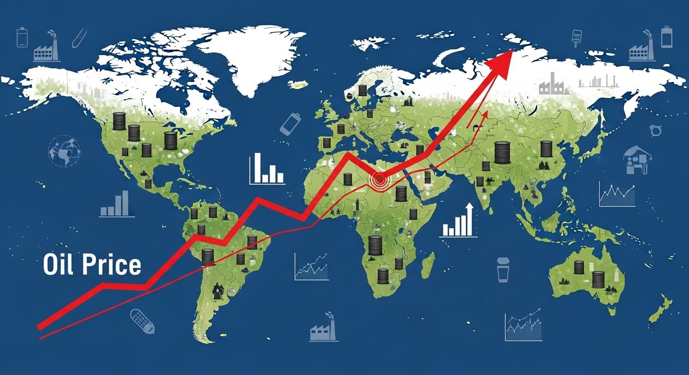 호르무즈 해협 긴장이 세계 유가 상승과 글로벌 경제에 미치는 영향 개념 지도