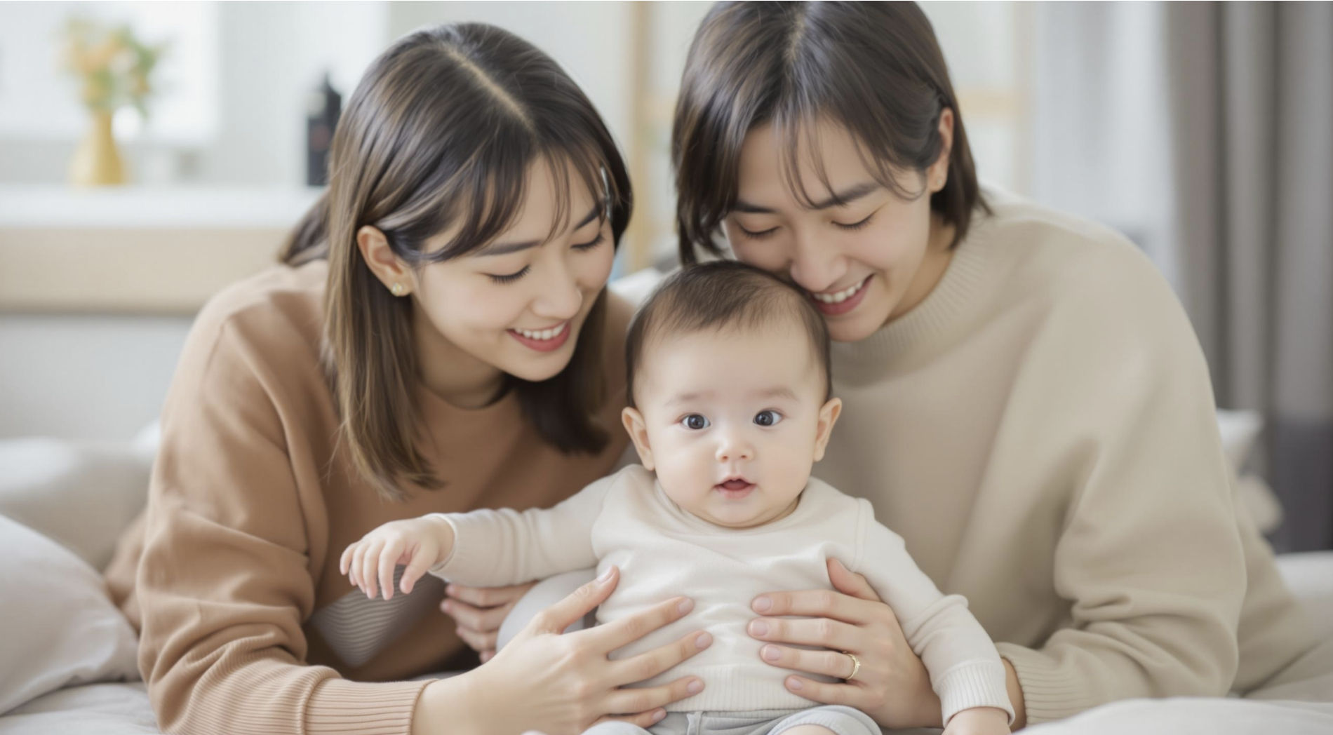 가족들이 아이를 돌보는 모습