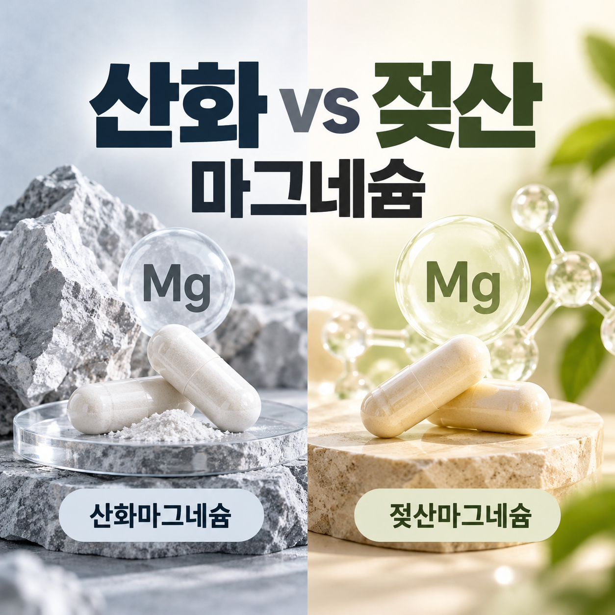 산화 마그네슘과 젖산 마그네슘이 좌우로 나열되어 비교하는 썸네일