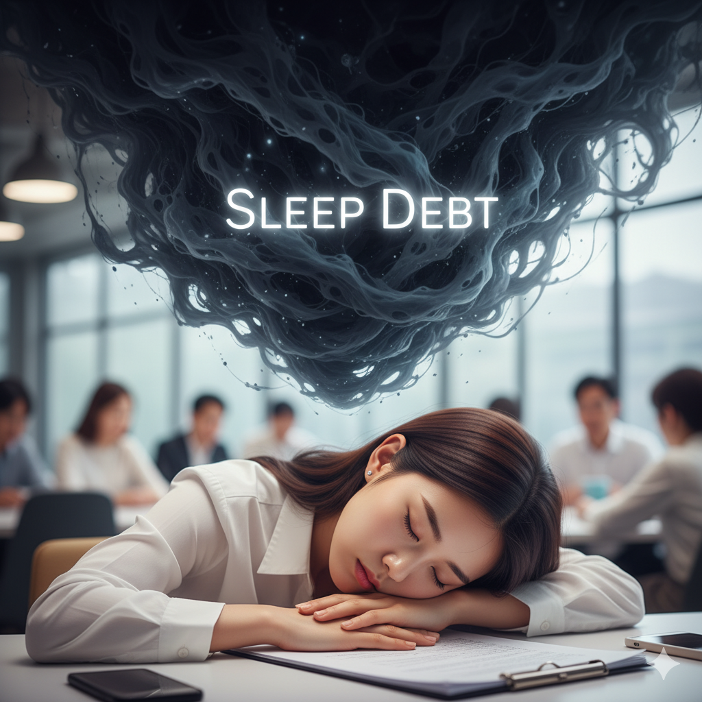 수면 부족이라는 무거운 짐에 짓눌려 잠들지 못하는 20대 여성