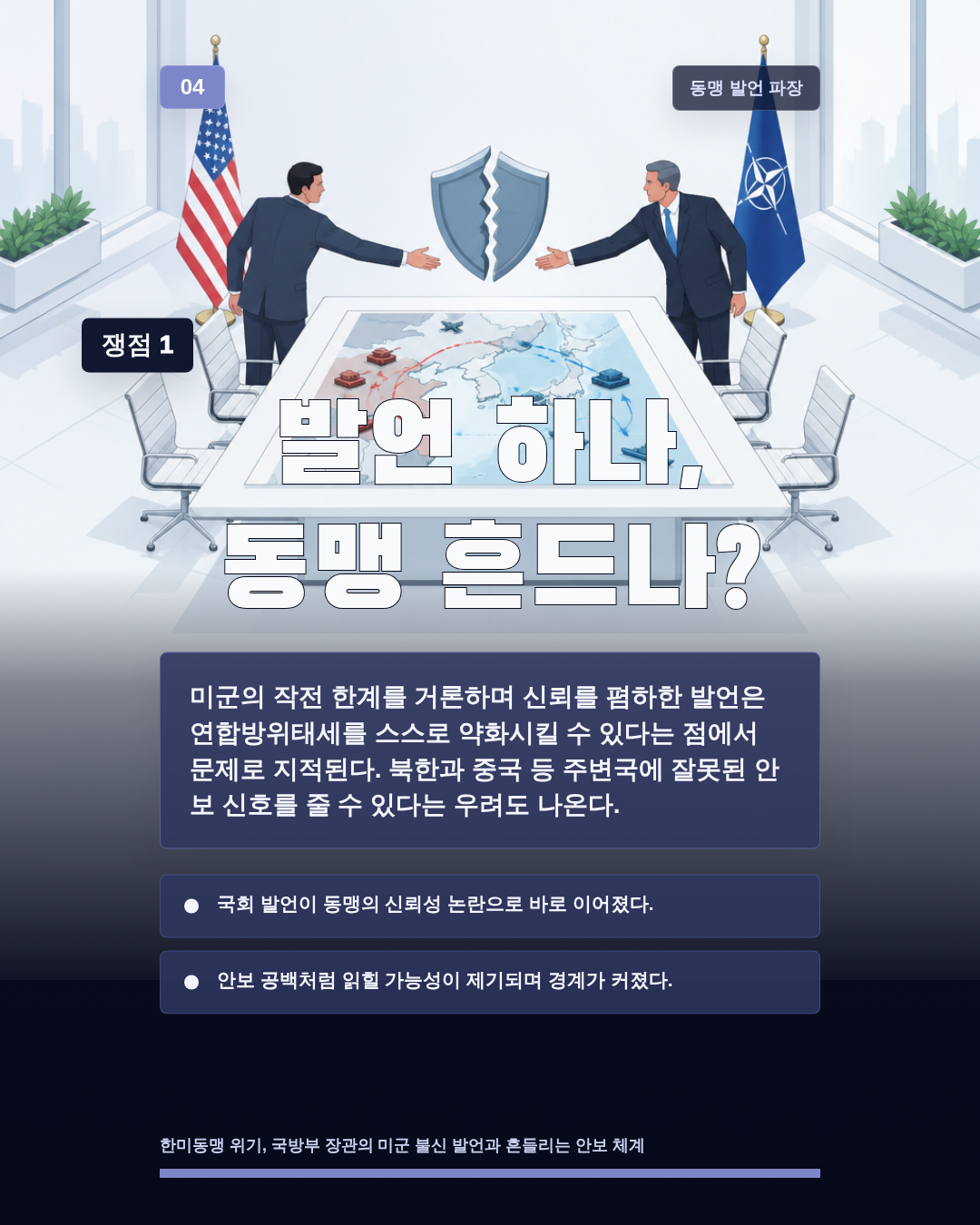 발언 하나, 동맹 흔드나?
