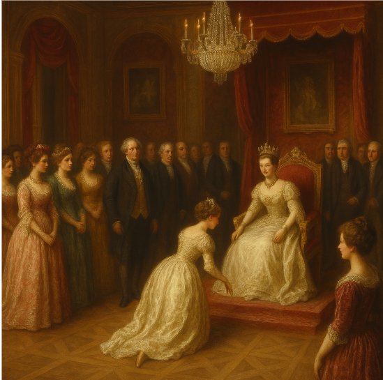 영국의 코트 드로잉 룸 행사를 표현한 이미지입니다.