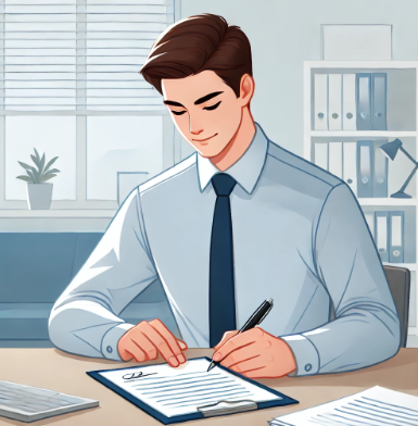 서류를 작성하는 모습