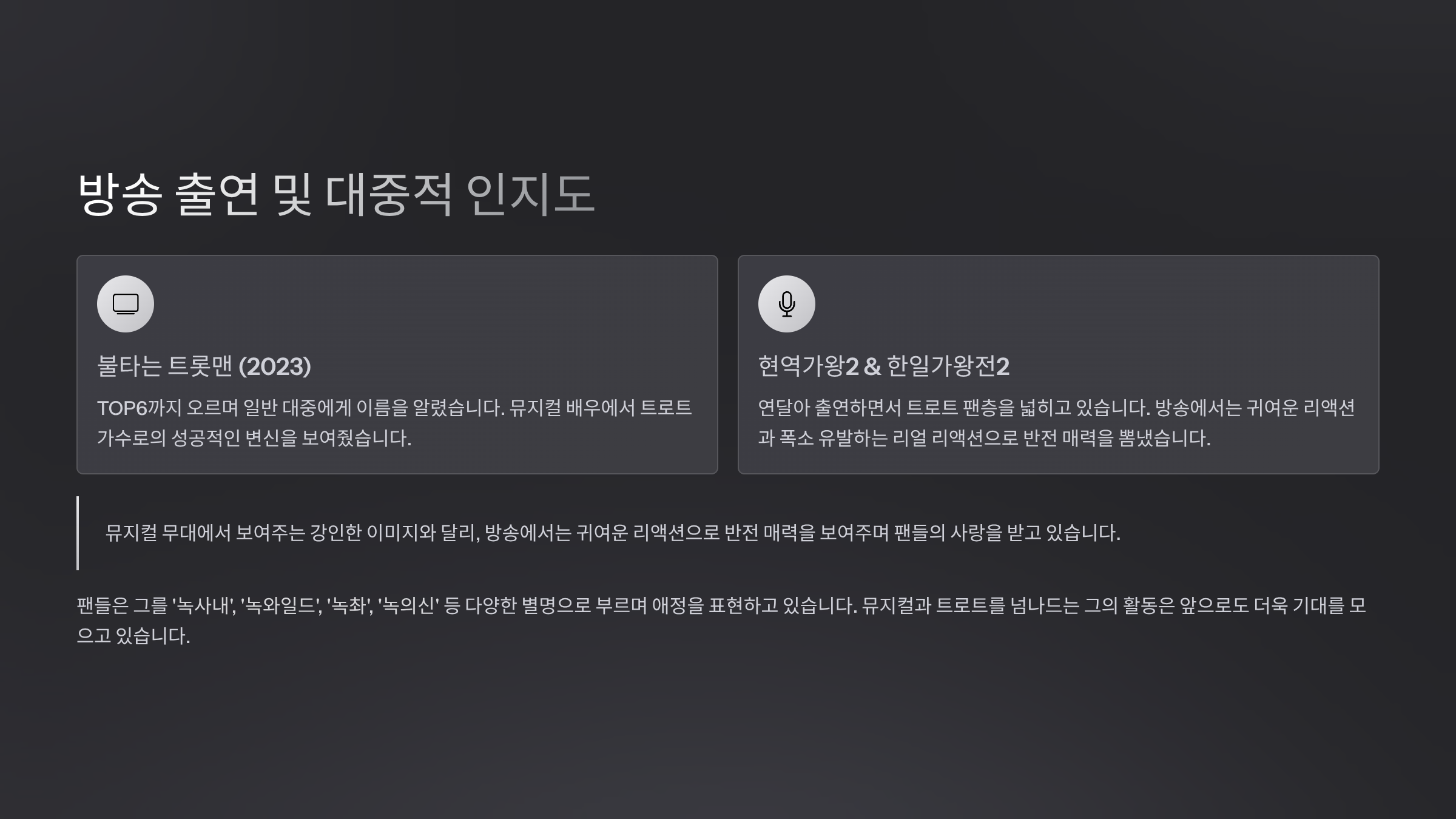 방송 출연 및 여담