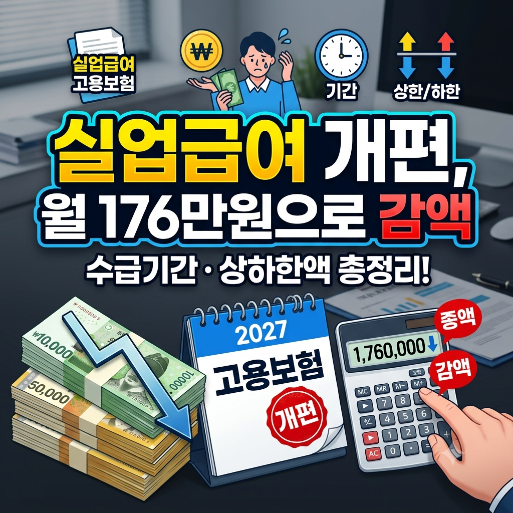 2027 고용보험 실업급여 금액 개편, 월 176만원으로 감액? 수급기간 및 상&middot;하한액 총정리