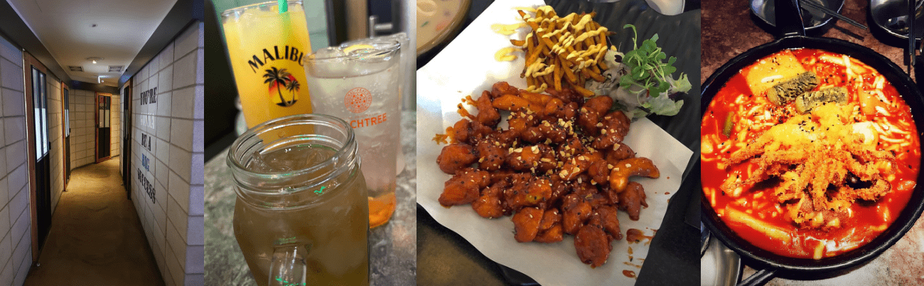 터치의 내부 사진과 음식 사진.