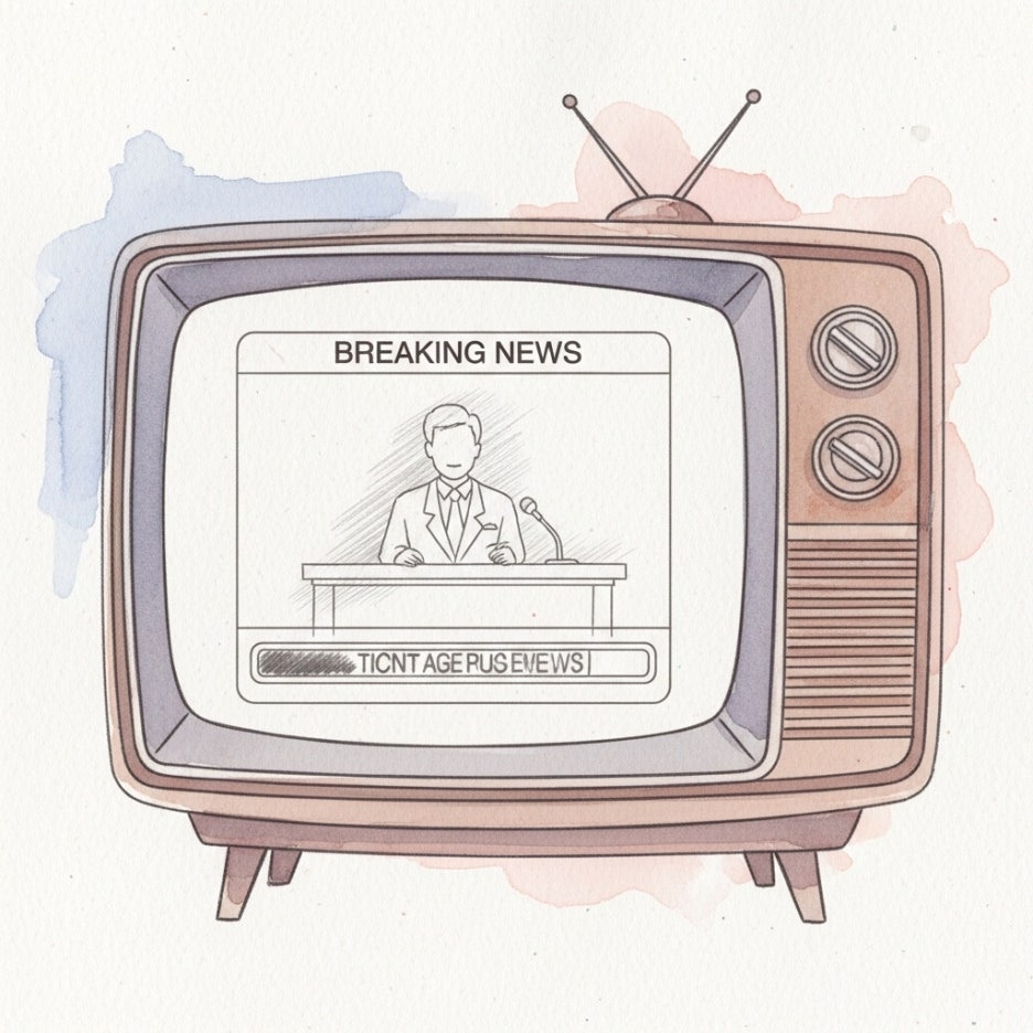 뉴스 방송 화면을 묘사한 수채화 일러스트