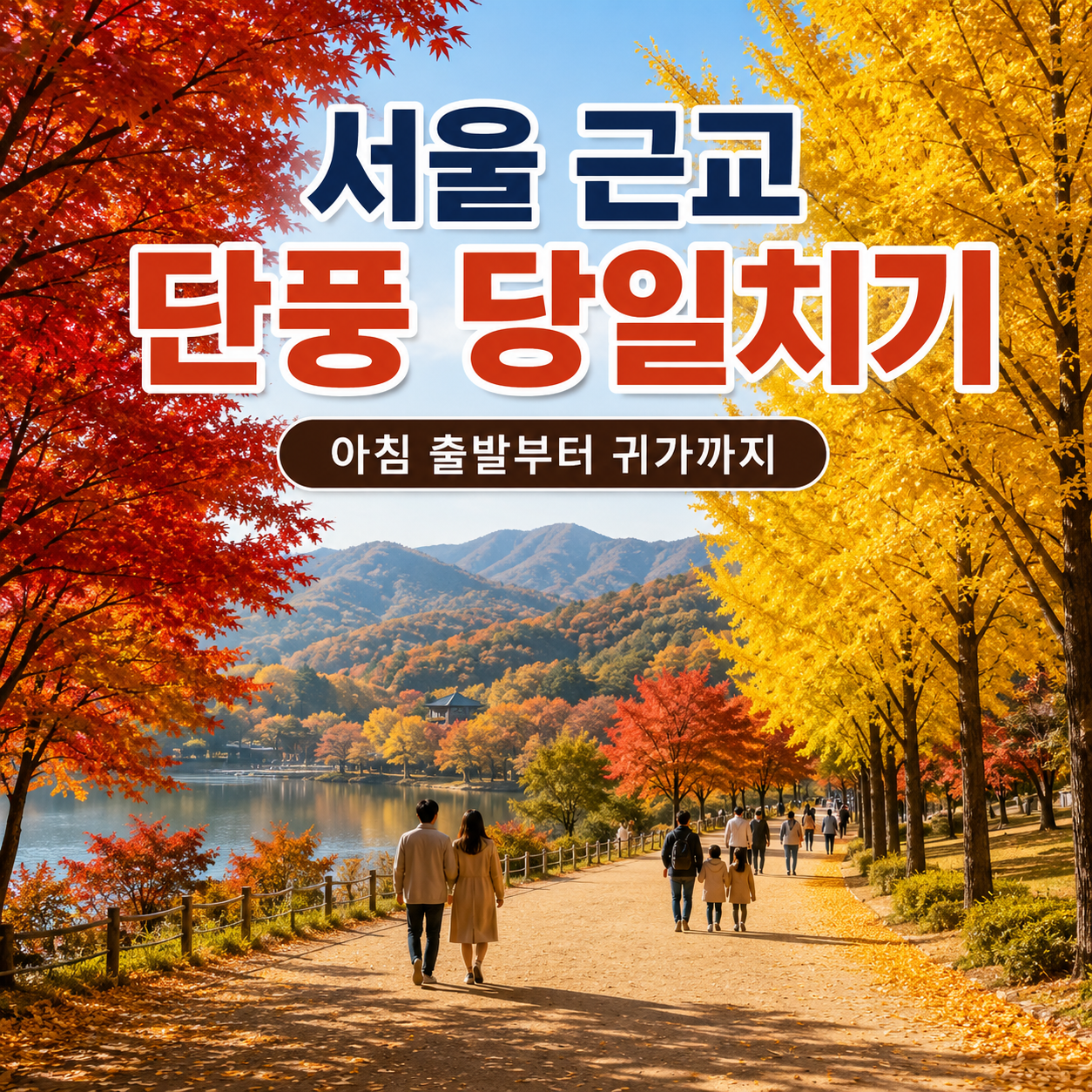 서울 근교의 붉고 노란 단풍길을 걷는 가을 당일치기 여행객