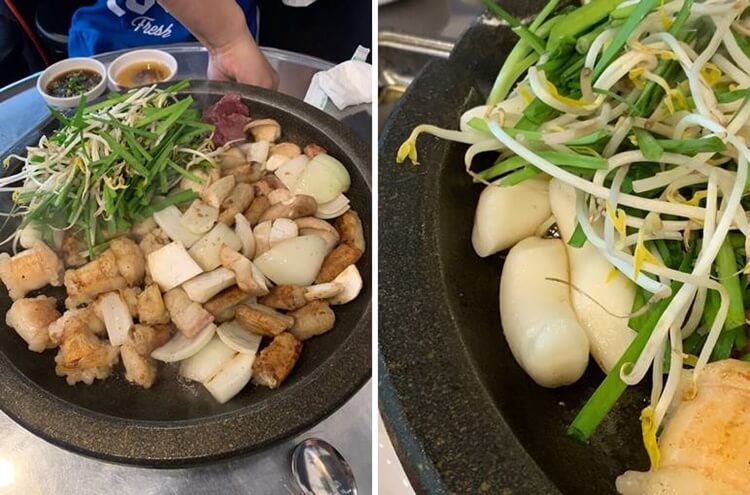 곱창, 막창, 염통, 버섯, 양파, 부추, 숙주, 떡