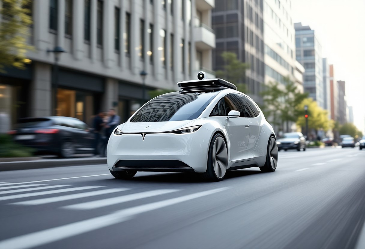 도시 도로를 주행하는 테슬라 로보택시