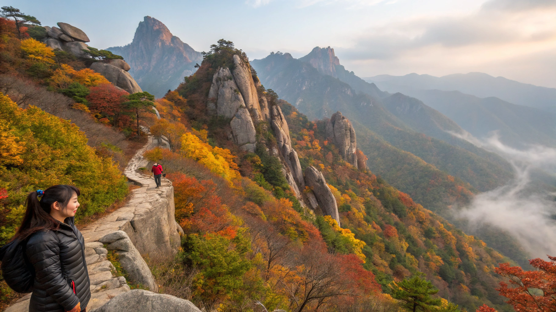 설악산 국립공원 - 사계절 절경을 품은 명산
설악산은 험준한 바위 봉우리와 깊은 계곡이 만들어내는 웅장한 절경으로 유명합니다.
트레킹 난이도는 중상급이며, 울산바위 구간은 가파른 계단이 많아 주의가 필요합니다.