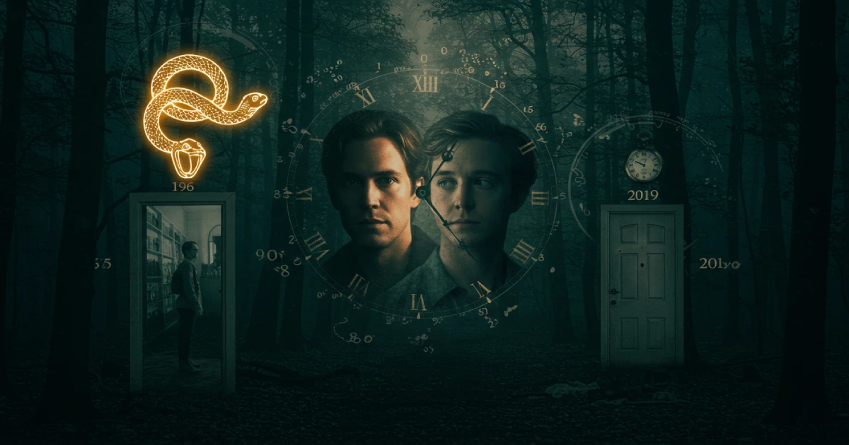 요나스와 마르타, 우로보로스, 시계 등 다크의 상징들이 담긴 초현실적 이미지