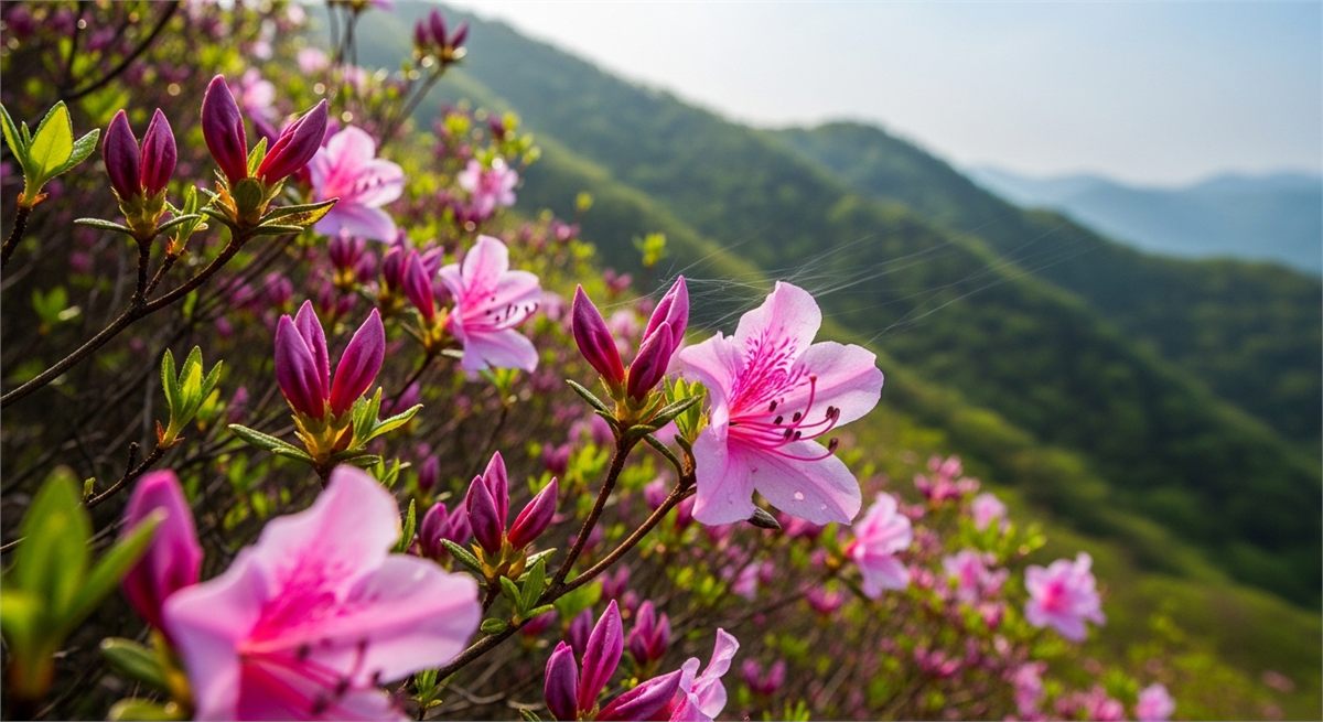 막 피기 시작한 황매산 철쭉 봉오리와 꽃잎 디테일
