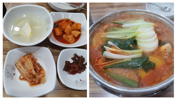 대전 맛집 한영식당 송촌점 닭도리탕 반찬과 닭도리탕 사진