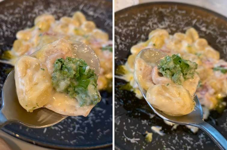 베이컨,, 양파와 같이 크림 소스에 버무려진 뇨끼