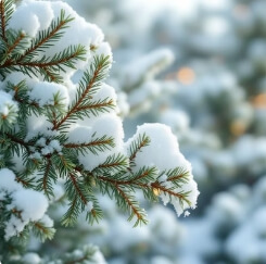 정원수에 눈이 쌓인 모습