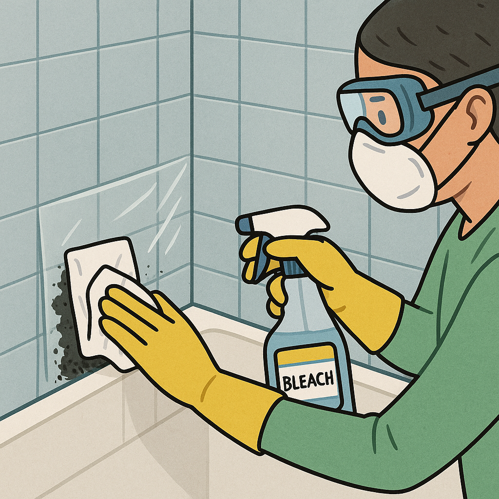 욕실청소 곰팡이제거 표백제 팩 작업