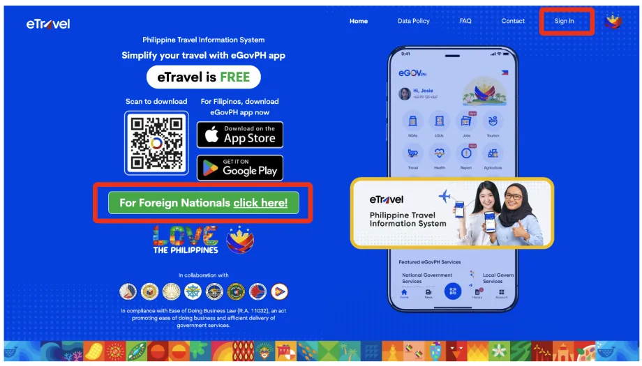 필리핀-이트래블-eTravel-접속화면
