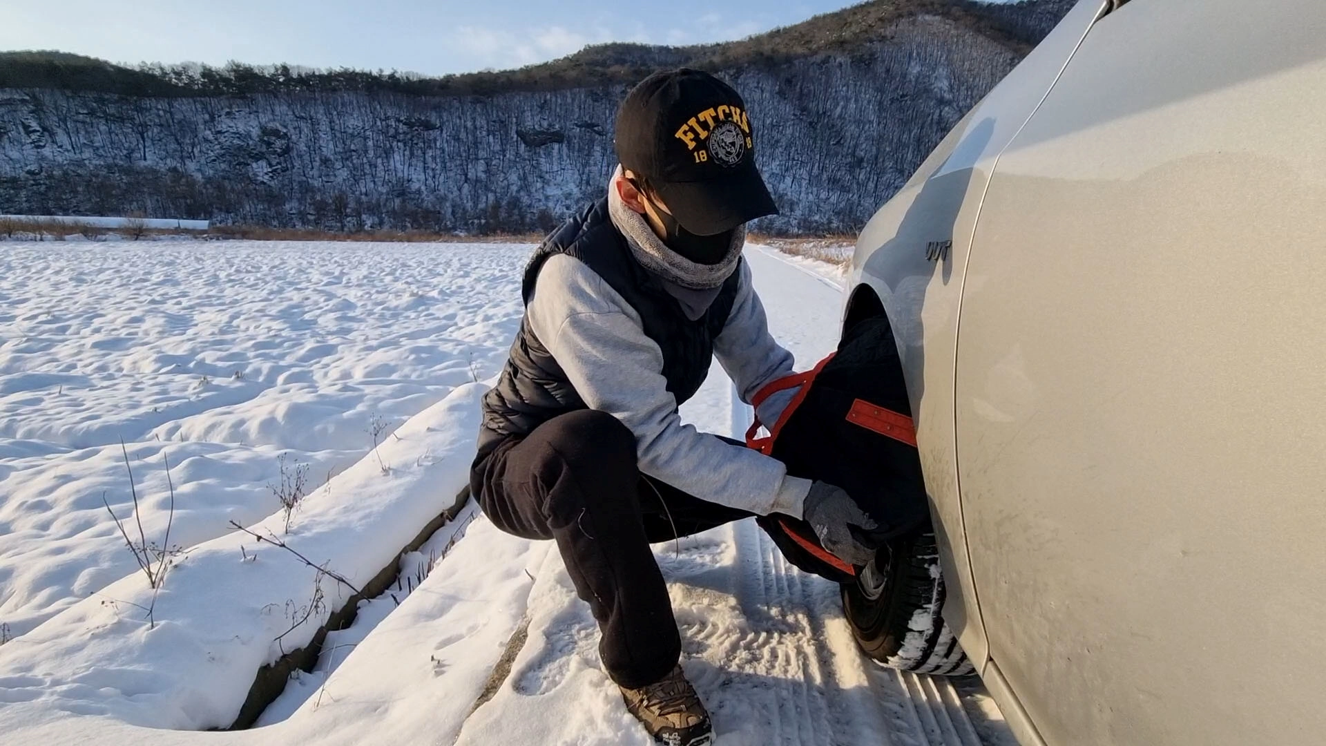 직물체인 장착 모습