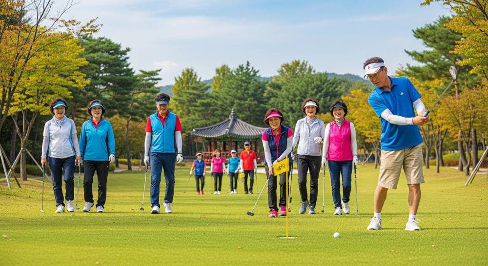 파크골프를 즐기는 중장년층 사진