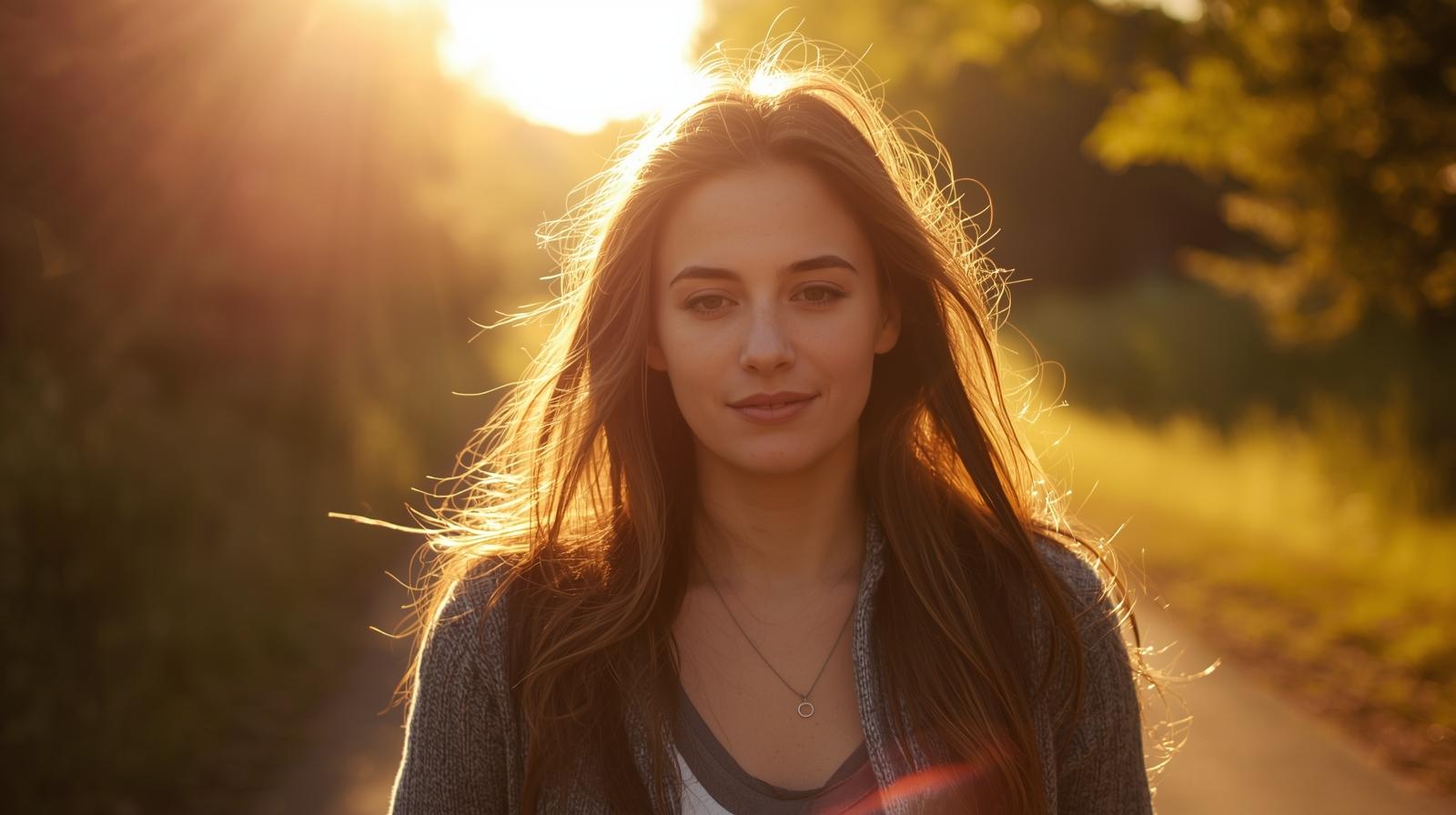 따뜻한 햇살 속 걷는 사람
