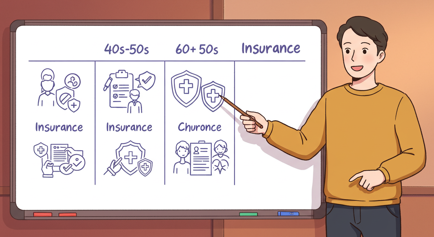연령과 상황별 맞춤 가입 전략을 설명하는 남성 일러스트
