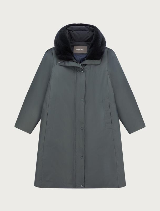 밍크 블록 롱 다운 코트