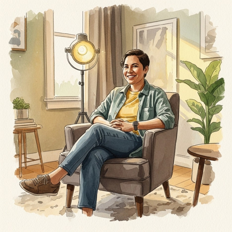 방송 프로그램에서 밝게 웃으며 대화하는 모습