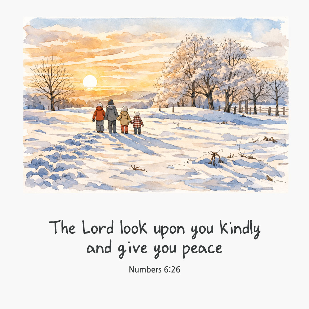The Lord look upon you kindly and give you peace. (Numbers 6:26) pieonane Daily Bible quote image