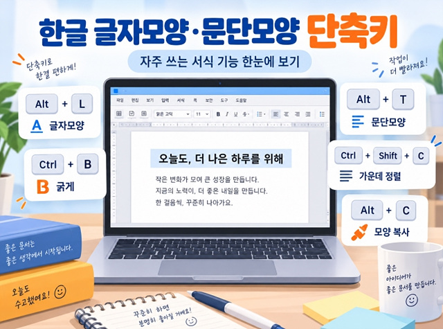 한글 글자모양&middot;문단모양 단축키｜자주 쓰는 서식 기능 한눈에 보기