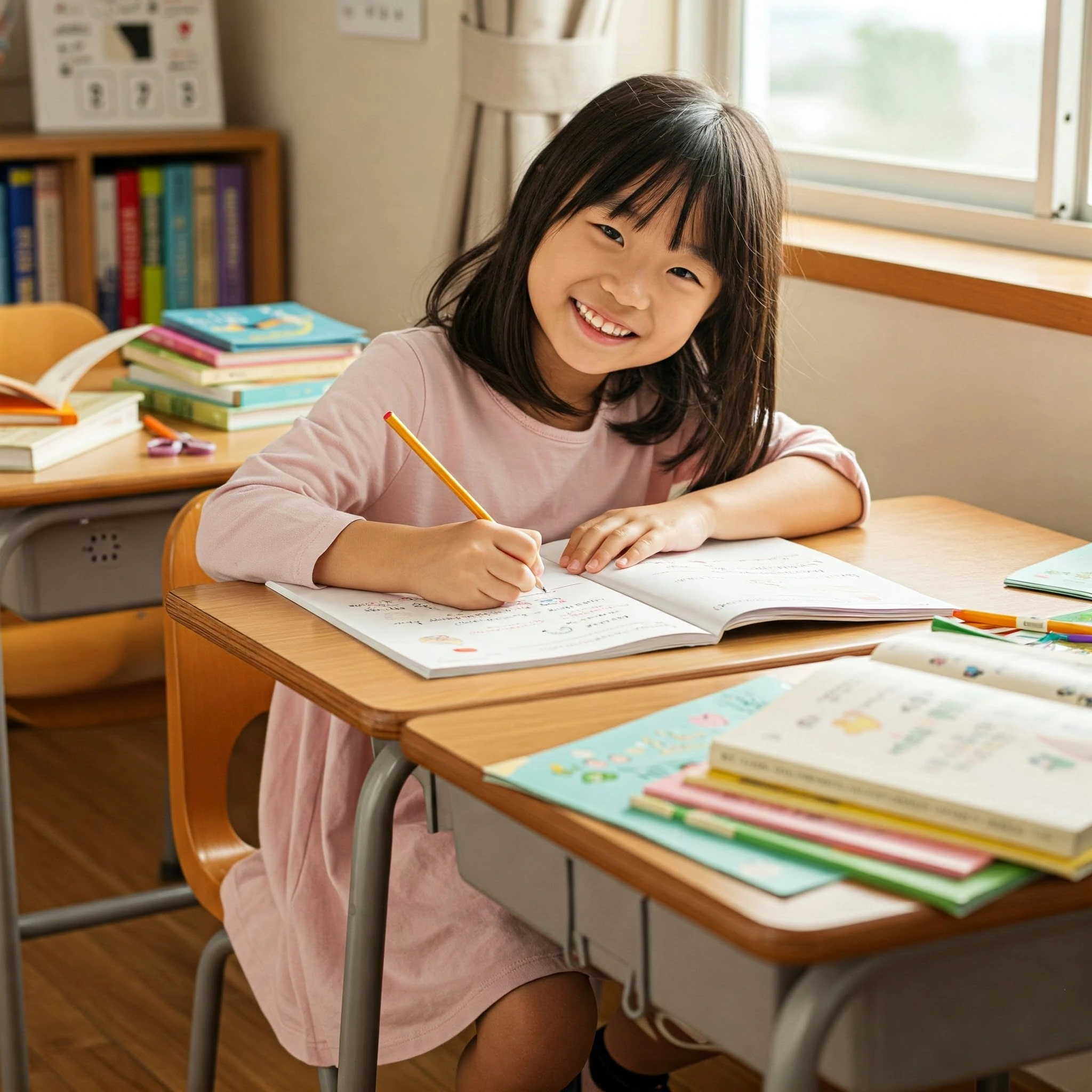 책 읽고 독후활동 중인 초등학생