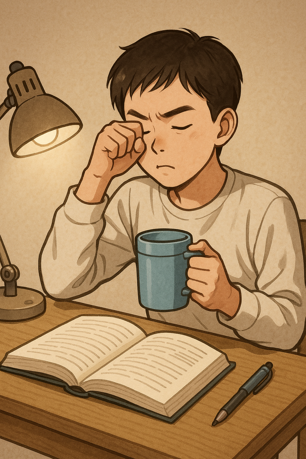 졸음을 깨려고 노력 중인 학생