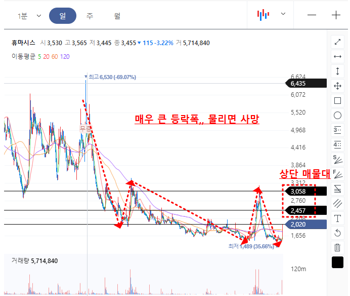 휴마시스 일봉차트