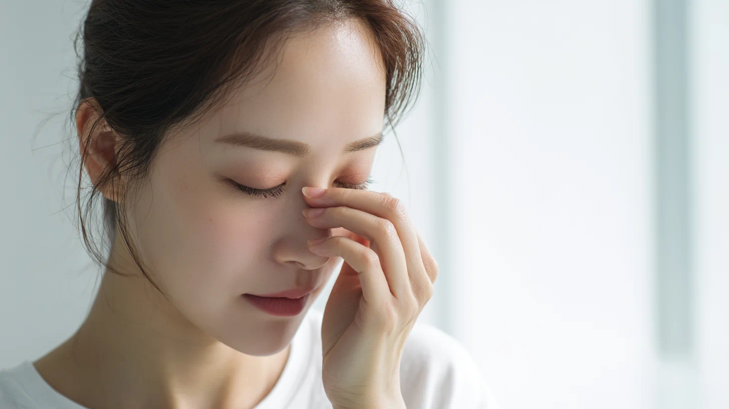 이 가려워 눈을 비비려는 한국인 이미지
