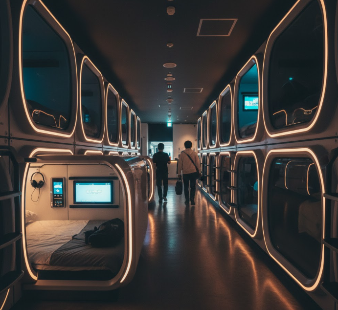 일본 캡슐 호텔 이미지