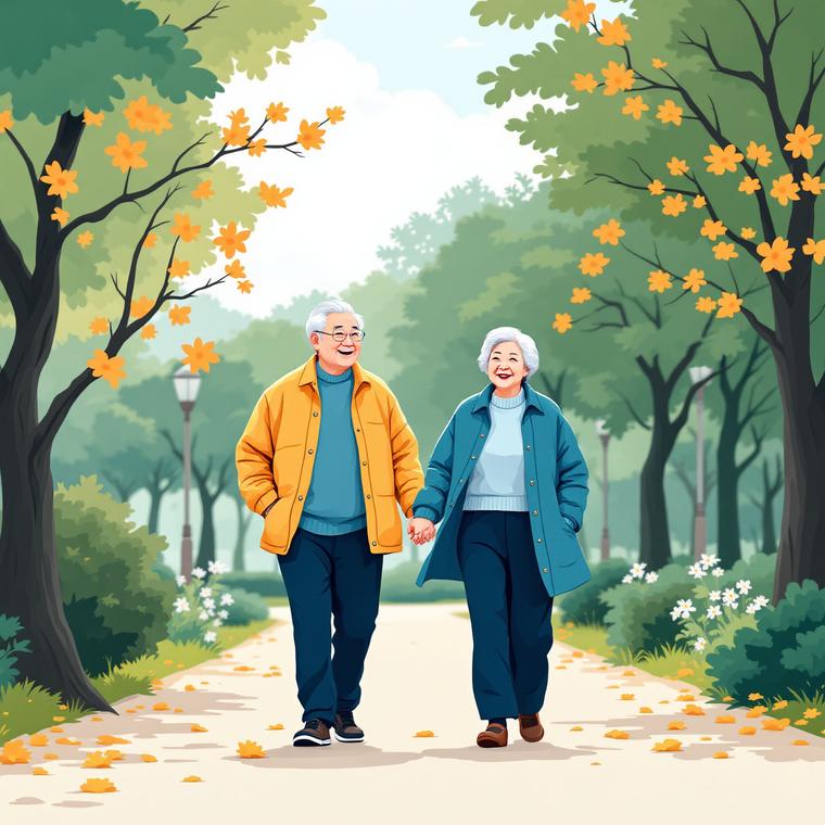 산책중인 기초연금 수급조건 대상자 노부부