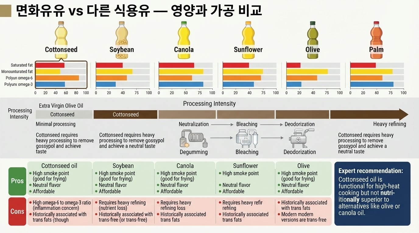 면화유 vs 다른 식용유 &mdash; 영양과 가공 비교