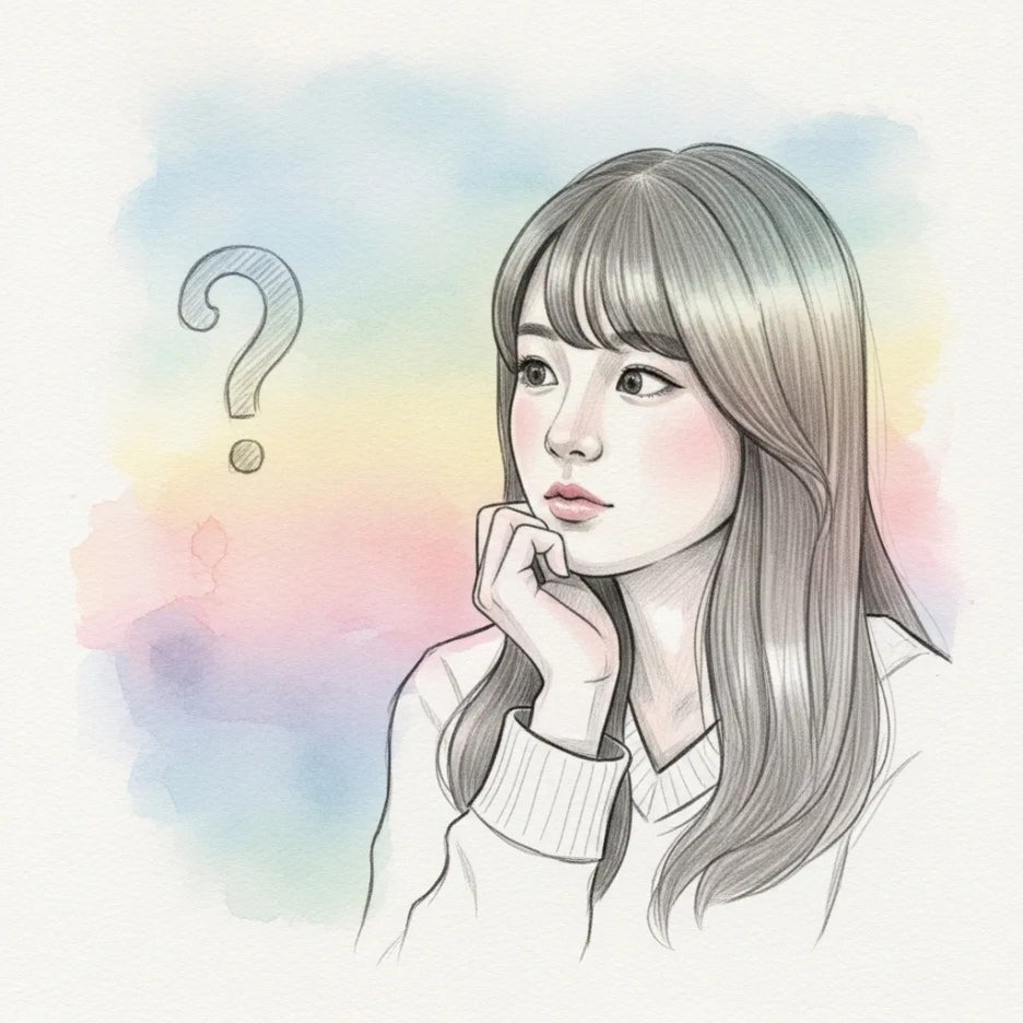 궁금증을 가지고 생각에 잠긴 여성의 모습
