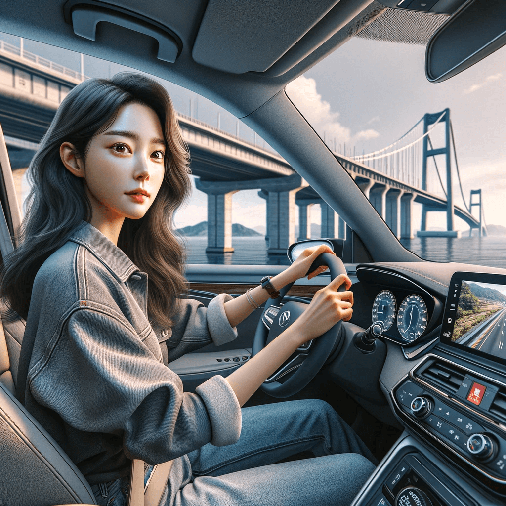 서해대교근처를 운전하는 모습