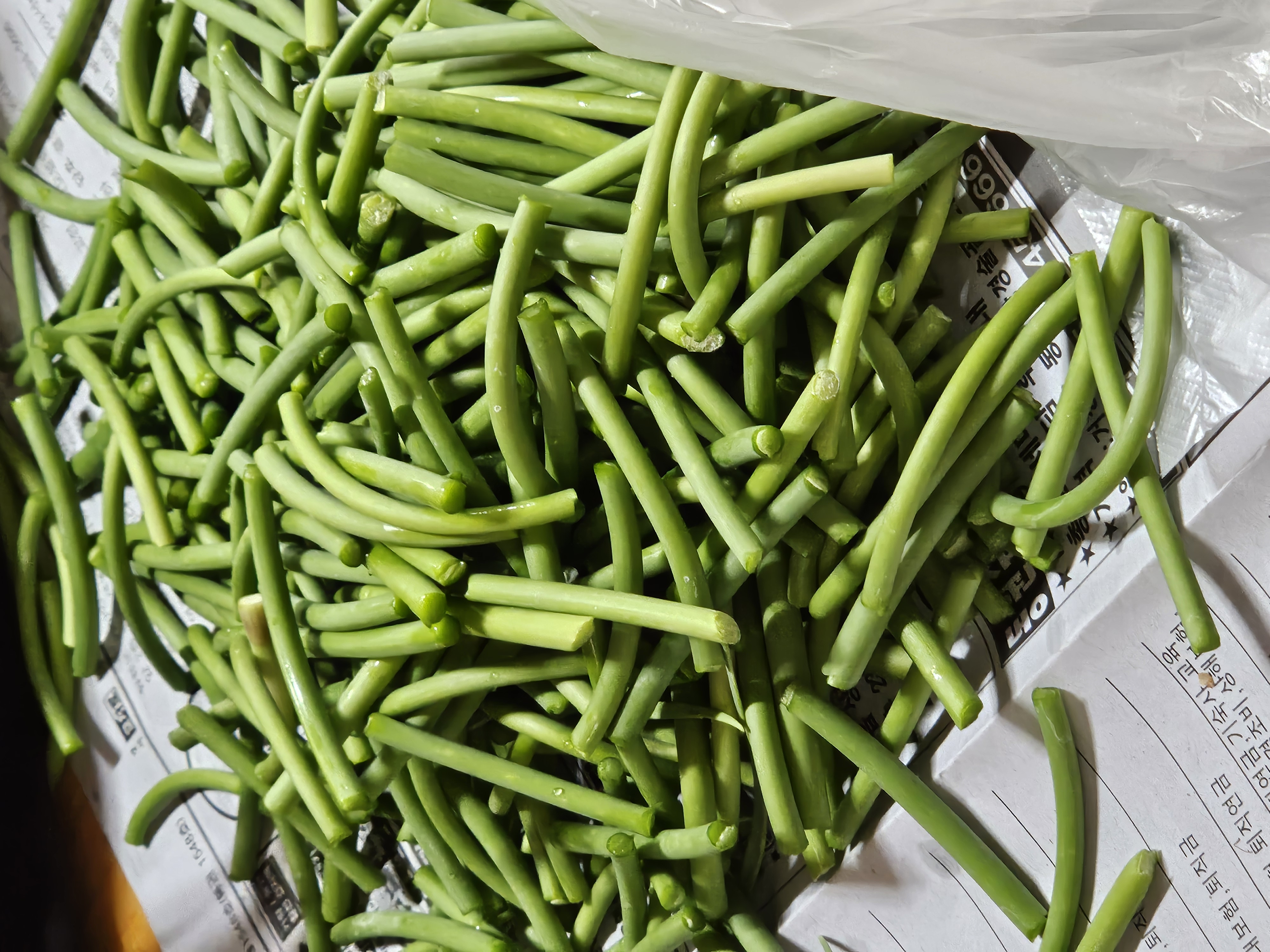 당일 수확 마늘쫑
마늘쫑 손질한 모습