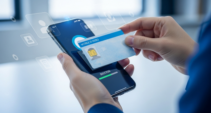 스마트폰으로 IC칩이 내장된 실물 신분증을 스캔하여 모바일 신분증을 성공적으로 발급받는 모습.