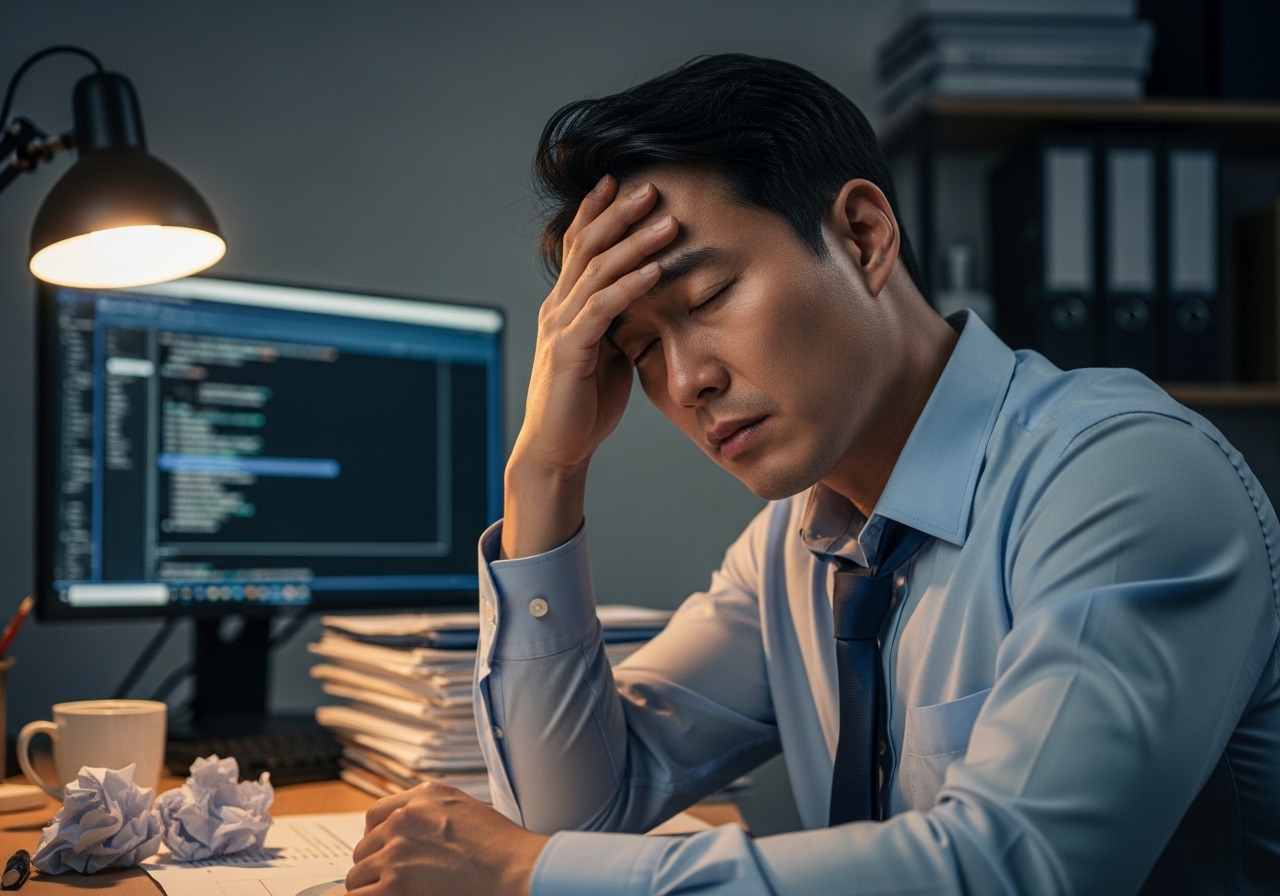 스트레스로 인해 피로감을 느끼는 직장인
