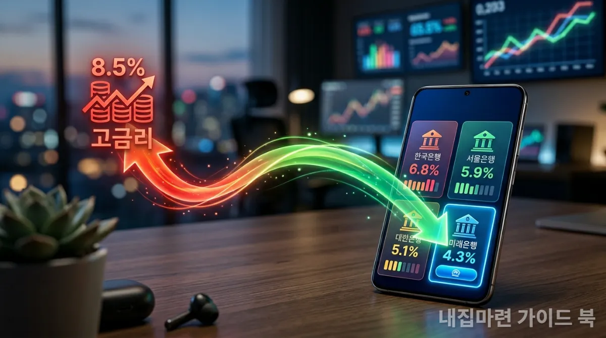 주택담보대출 갈아타기를 통해 금리를 낮추는 스마트폰 화면