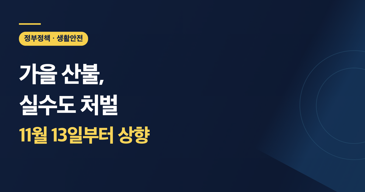 2026 가을 산불조심기간 11월 1일 시작과 11월 13일 실화 처벌 상향을 안내하는 자체 제작 카드