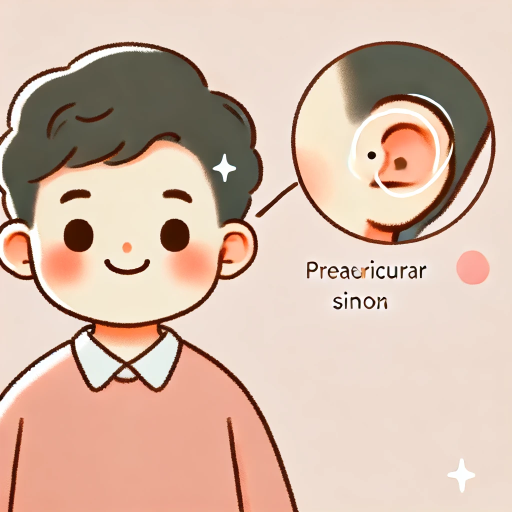귀 근처에 작은 구멍 이루공이 있는 귀여운 일러스트 그림