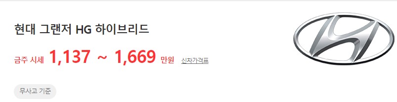 2011~2016년식 그랜저HG 하이브리드 중고차 시세