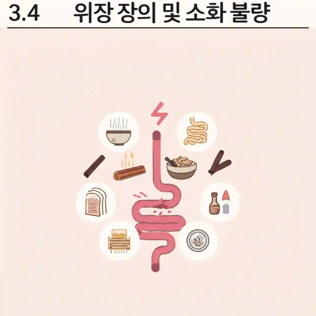 계피 효능과 부작용 중 위장 장애 및 소화 불량을 느끼는 사람 그림.